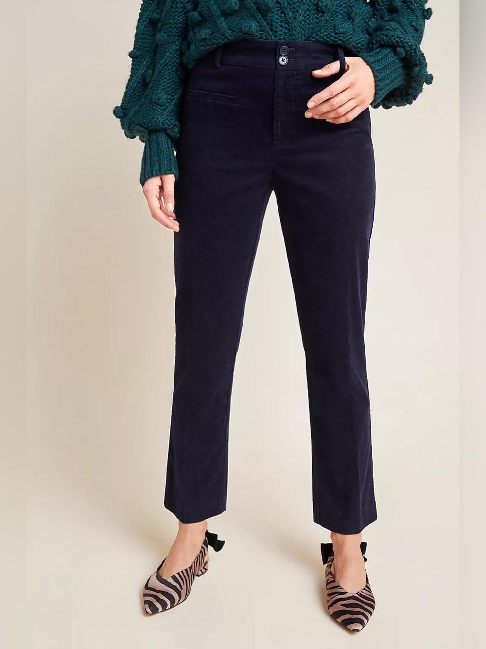 Anthropologie Navy Blue Corduroy Crop Pants - Picture 1 of 9